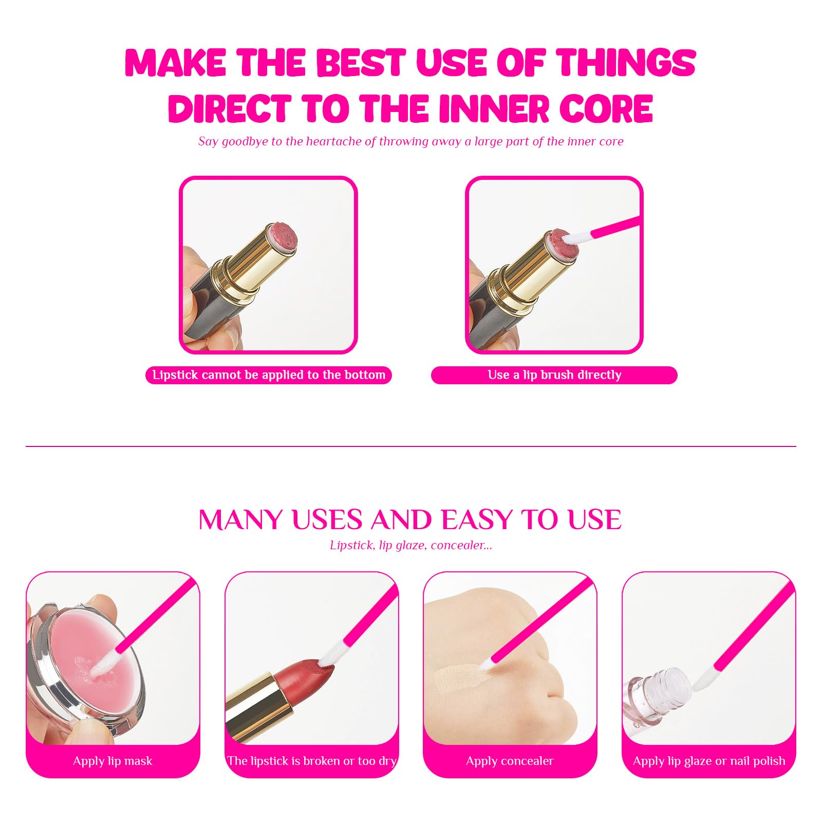 monouso Pennelli per labbra, 200 pezzi di applicatori per labbra, pennello applicatore per rossetto pennello per lucidalabbra e correttore strumenti di trucco per labbra e occhi (Rosso Rosa)