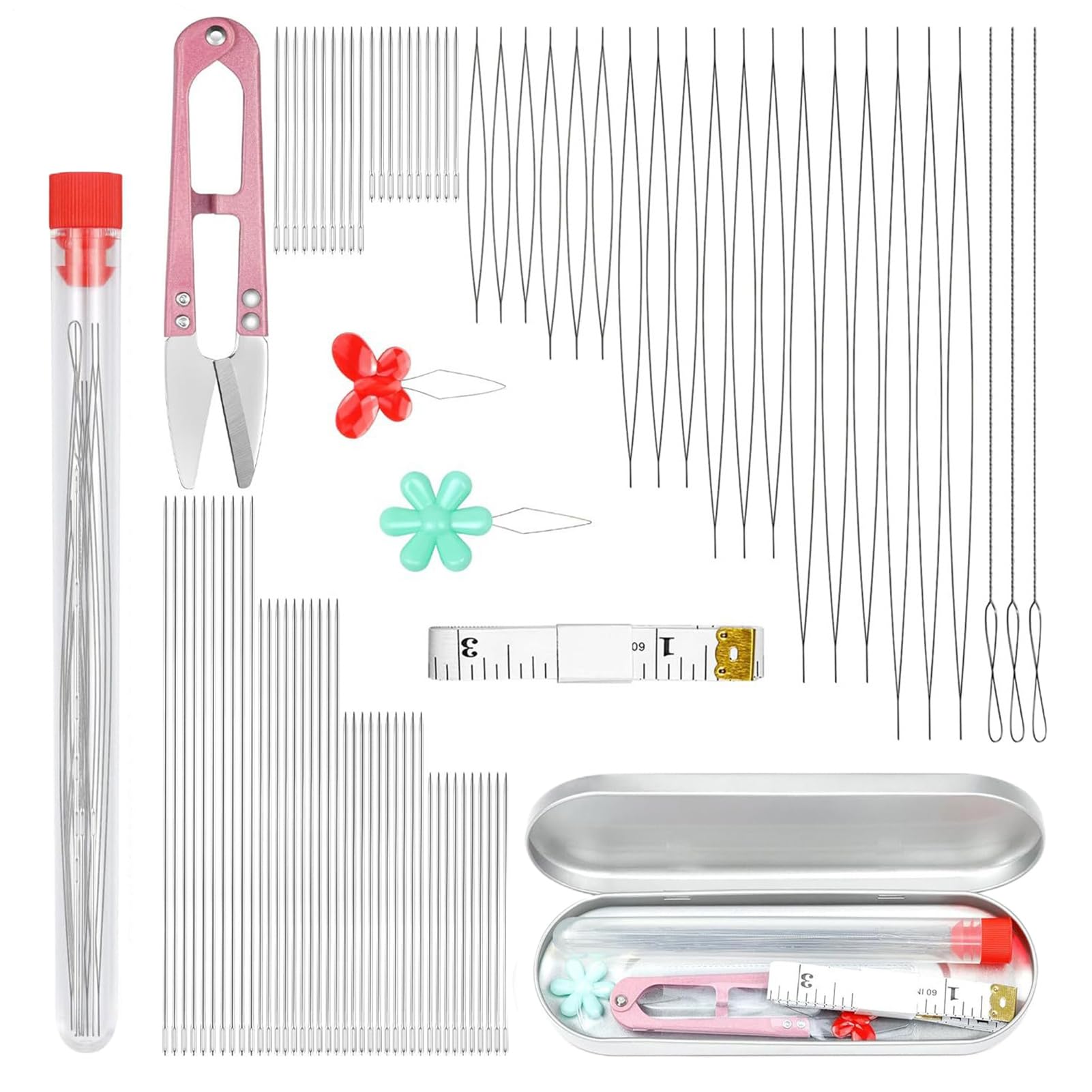 Agujas para cuentas en manualidades caseras, set de 87 piezas para diseñar bisutería y tejer 8