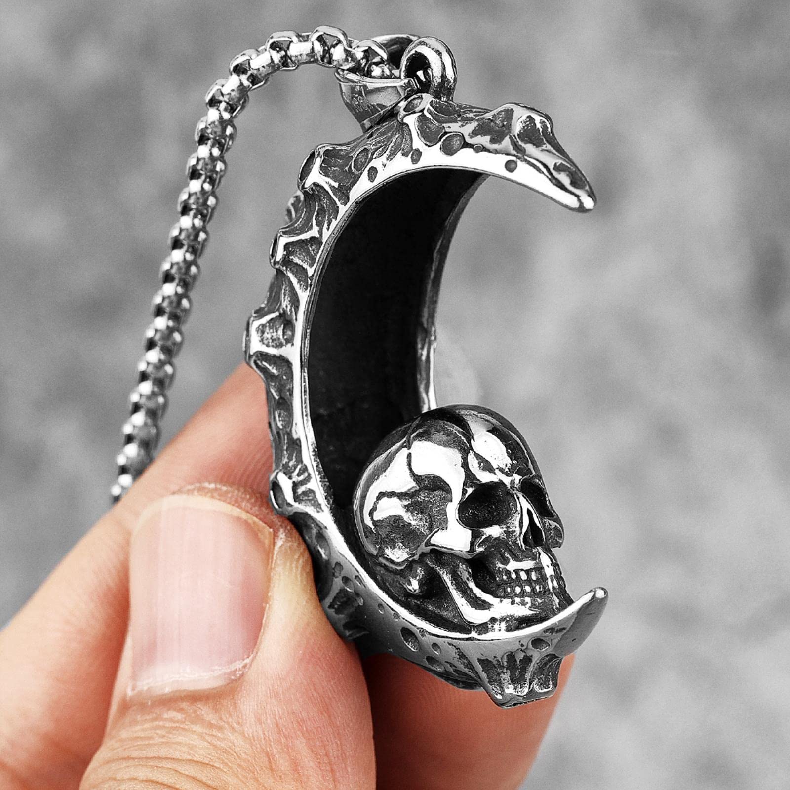 Maan Schedel Titanium Staal Mannen Ketting Hanger Gothic Punk Uniek voor Vriendje Hiphop Rock Party Sieraden Creativiteit Gift