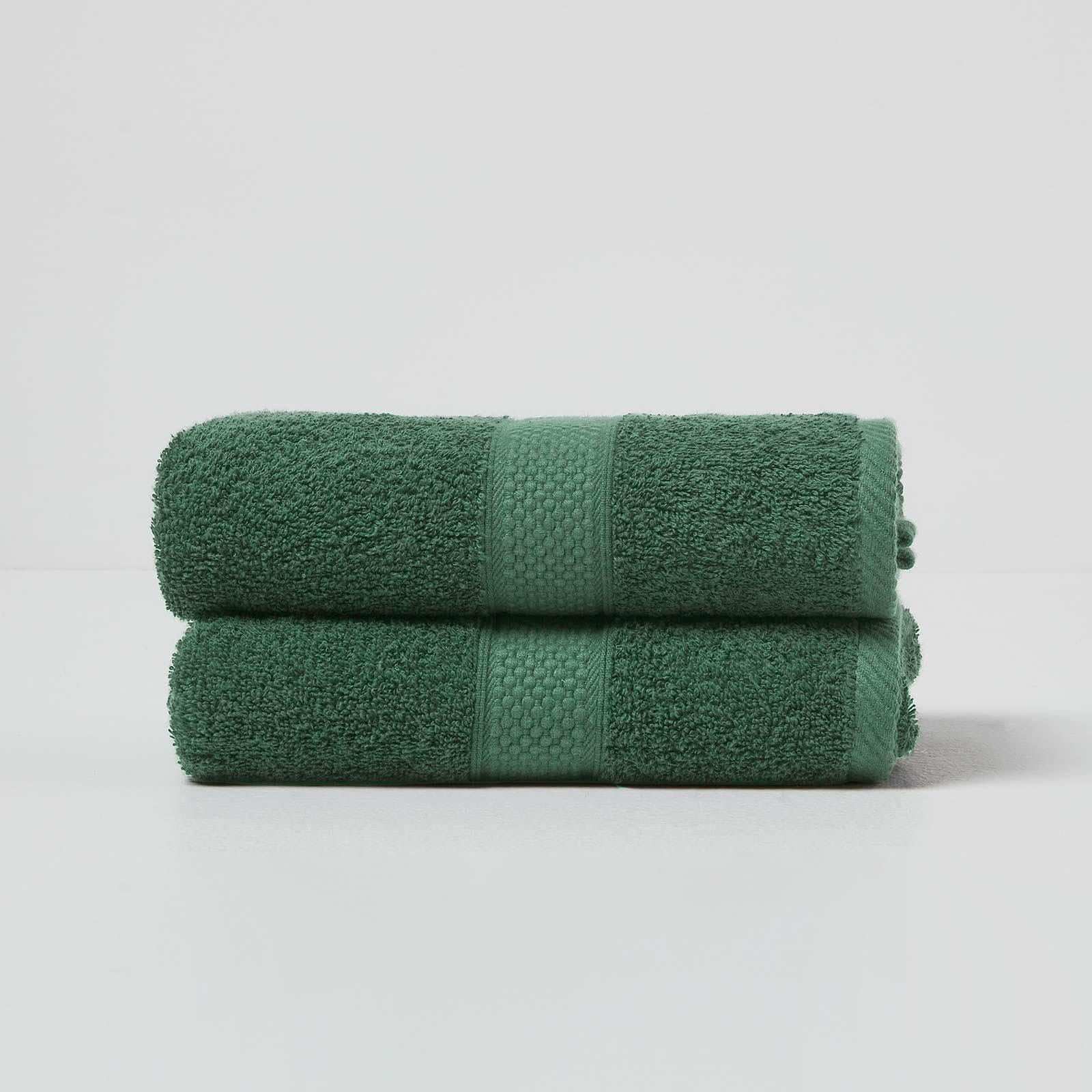 HOMESCAPES Dark Green Turkish Cotton Set of 2 Hand Towels Super Soft Thick & Absorbent 500 GSM Towel Heavy Weight for everyday Luxury