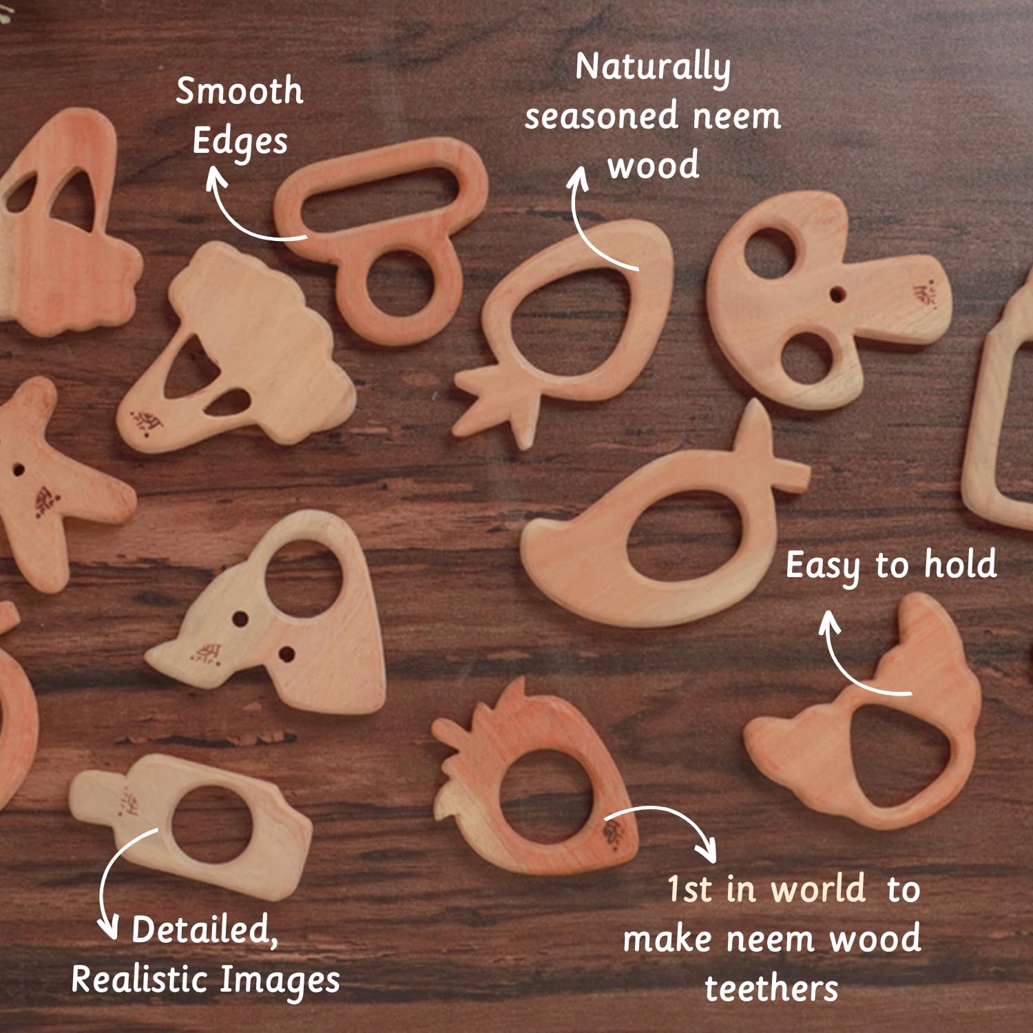 Ariro Wooden Teethers Shaped as Cheese and Ice Cream Stick for Baby Boy & Girl | Hand Crafted with Organic Neem Wood That Helps Boost Immunity & Aids in Digestion | Easy to Grasp & Chew - Image 4 thumbnail