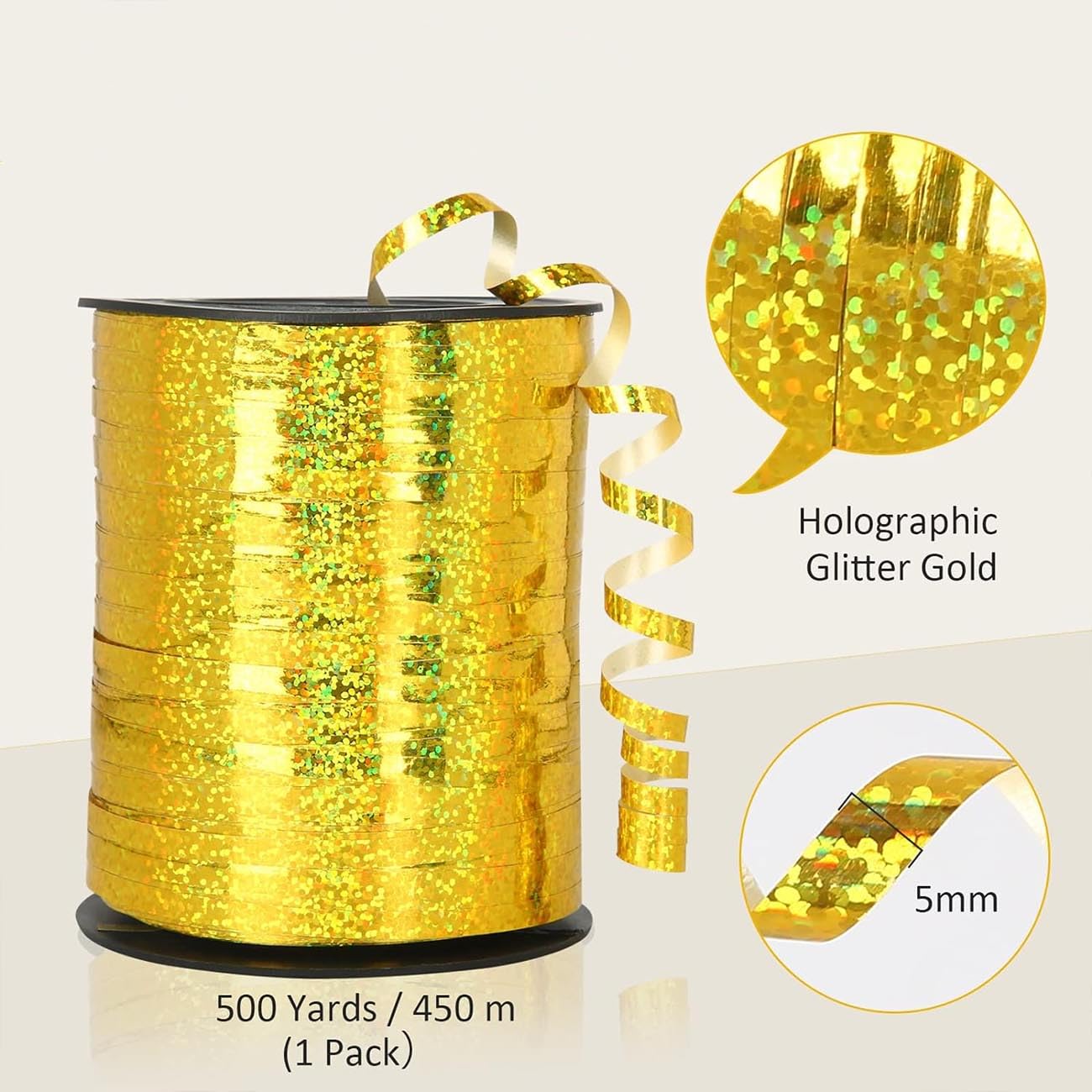 500 Yards Gold Glitter Curling Ribbon for Gift Wrapping,Shiny Metallic Balloon String(457m x 5mm) - Image 3