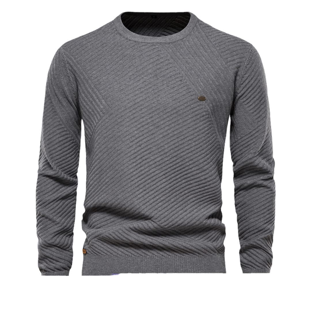 Suéter de los hombres a rayas O-cuello jersey de punto para los hombres suéter de invierno casual hombres, gris, XL