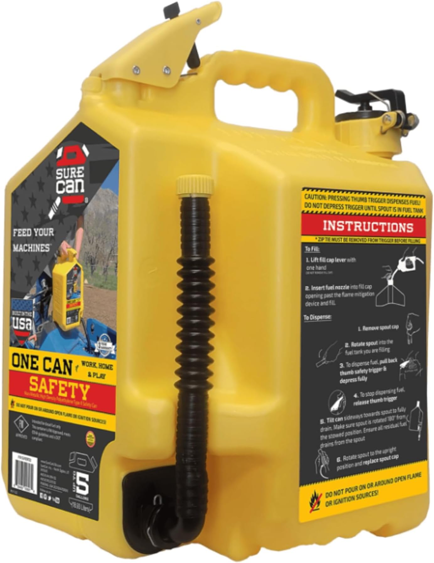 SureCan 5 Gallon Type II Storage Container – Self-Venting Spout & Thumb Trigger – Yellow
