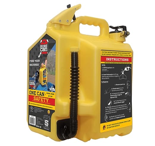 Surecan 5 Gallon Type II Safety Can - Flexible Rotating Spout, Spill Free Tank, Self-Venting, Thumb Trigger & Total Flow Control Jerry Can (Yellow)