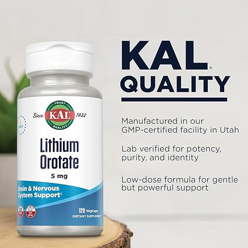 Miniatura 4 de KAL Lithium Orotate 5 milligrams Low Serving Of Chelated Lithium Orotate For Bioavailability and Mood Support In Organic Rice Bran Extract Base