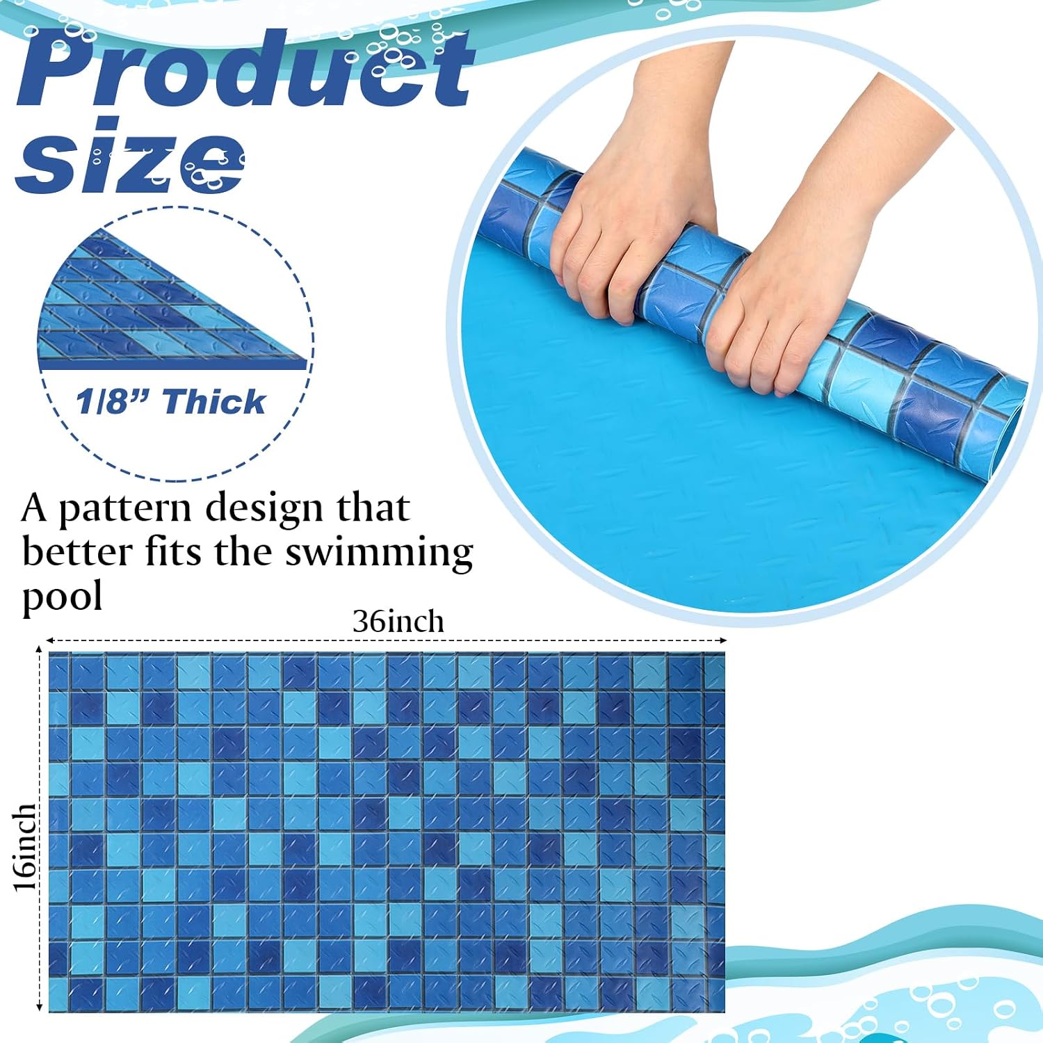 Drydiet Pool Step Mat Above Ground Ladder Mat, Swimming Protective Nonslip Step Pad with Texture, Pool Essentials Accessories for Floor Liners and Stairs, Blue and Green Square Pattern(36 x 16 Inch)
