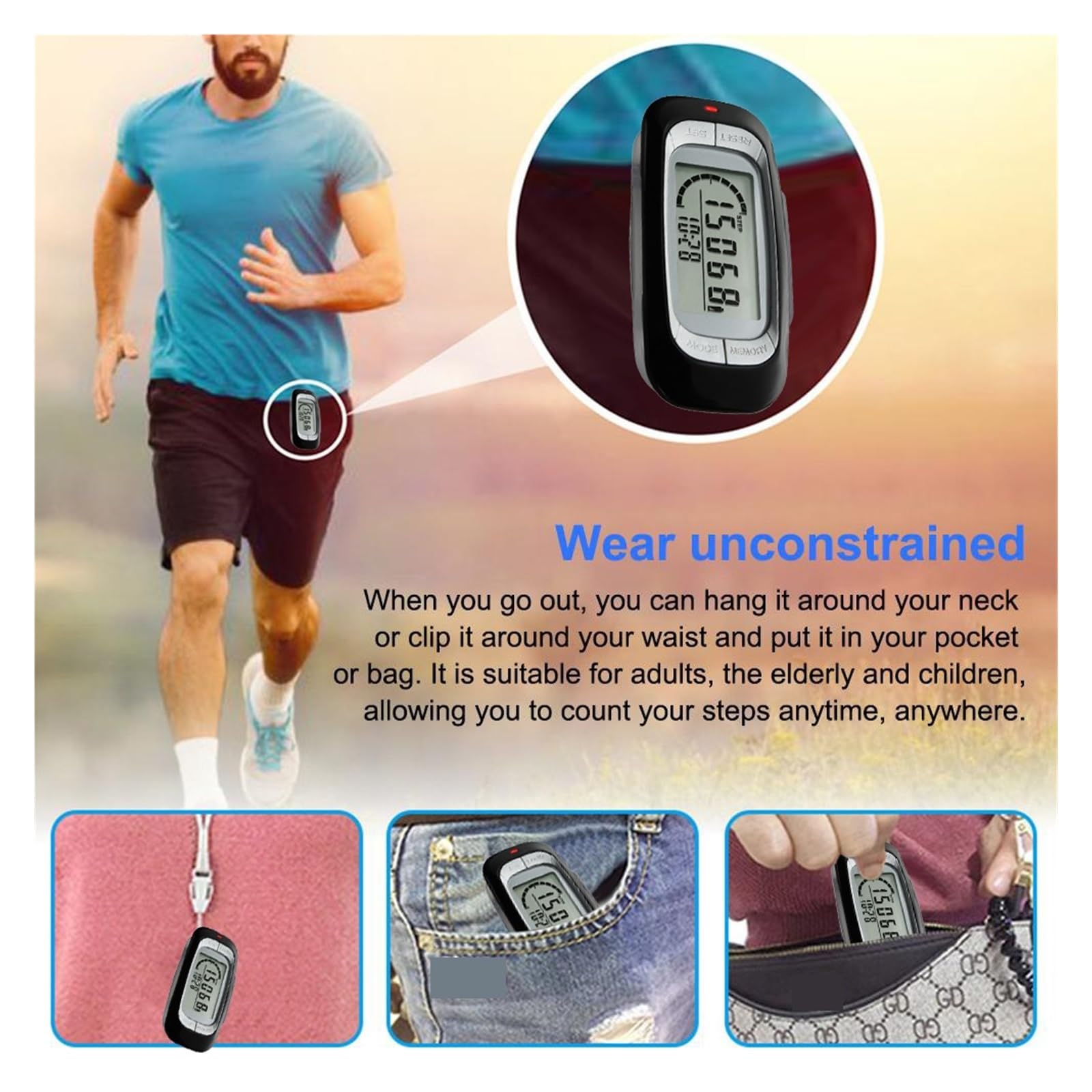 Podomètre De Marche 3D avec Clip, Compteur Pas Précis for La Remise en Forme, Distance, Miles/Km, Calories PréCis Et Facile à Lire
