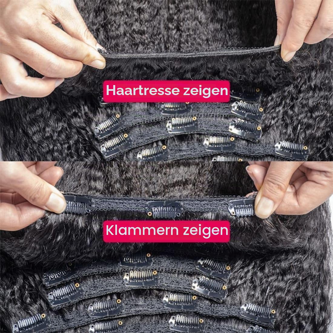 Yaki Straight Clip in Extensions Echthaar，40cm 16 Zoll 8PCS 100g Natürliches Schwarz Haarverlängerung für Frauen Kinky Straight Remy Hair Extensions Clip in