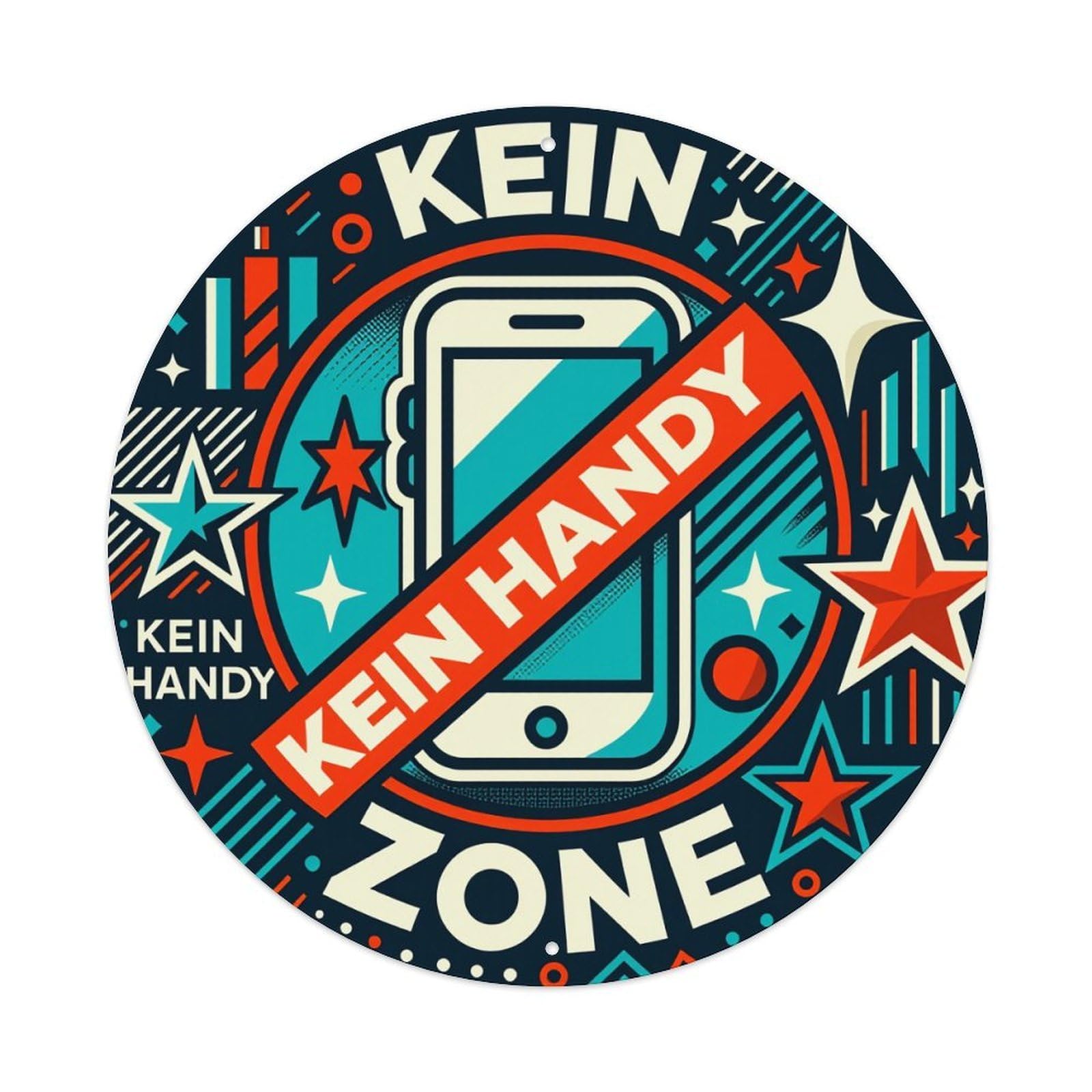 No Mobile Zone Pattern Print Round Tin Sign Vintage Metal Poster, Home Bar Garage Man Cave Cafe Indoor & Outdoor Wall Decoration 8x8Inches