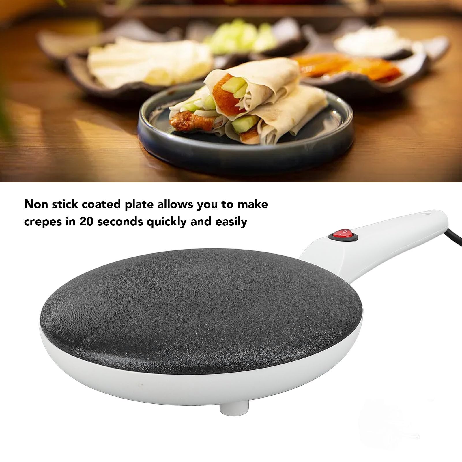 Crêpière électrique avec Poignée, Poêle à Crêpes Antiadhésive de 8 Pouces, Contrôle Automatique de la Température, Crêpière pour Omelettes, œufs de Petit Déjeuner Rapide avec