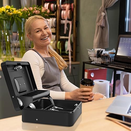 Miniatura 26 de Caja de dinero grande con cerradura de combinación y bandeja de dinero, caja de dinero con bandeja para efectivo, caja fuerte con cerradura