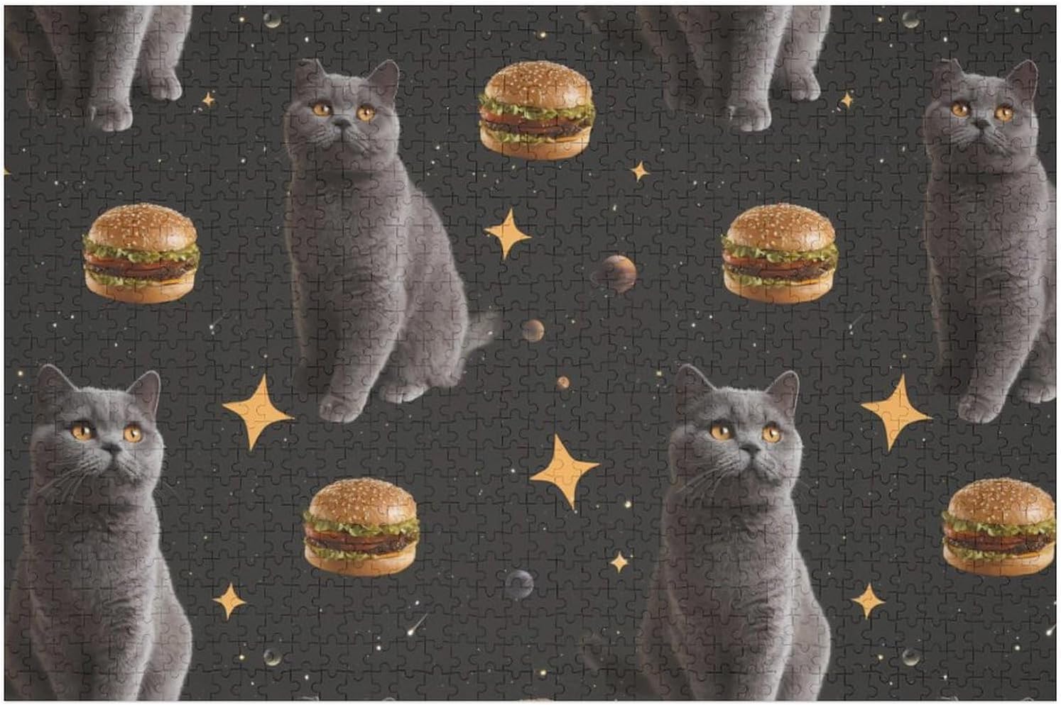 Funny Cat Hamburgers Puzzles for Adults 1000 PCS Wooden Jigsaw Puzzle Wall Decor Christmas