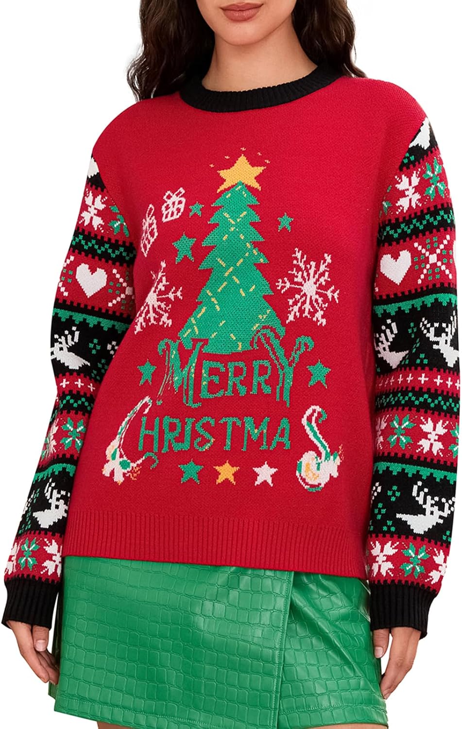Women's Vintage Ugly Christmas Sweaters Long Sleeve Crewneck Basic Knit Pullovers Top Funny Cute Holiday Sweater