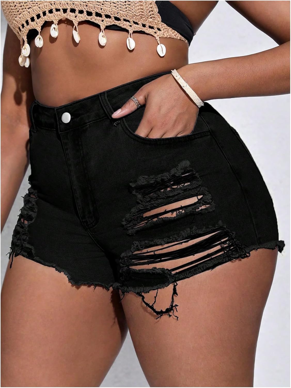 SOLY HUX Women's Plus Size Ripped Denim Shorts Casual Summer High Waisted Skinny Jean Shorts - Image 4