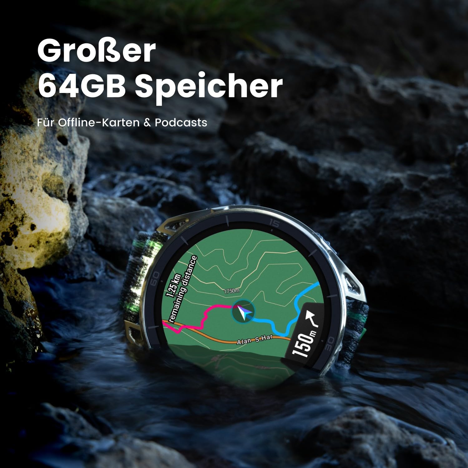 Amazfit Cheetah 2 Ultra 47mm GPS-Smartwatch, 1,5" AMOLED mit Saphirglas, Titangehäuse, 30 Tage Akkulaufzeit, Taschenlampe, 64GB, NFC, Offline-Karten, 5 ATM, 180+ Sportmodi & HYROX für Android & iPhone