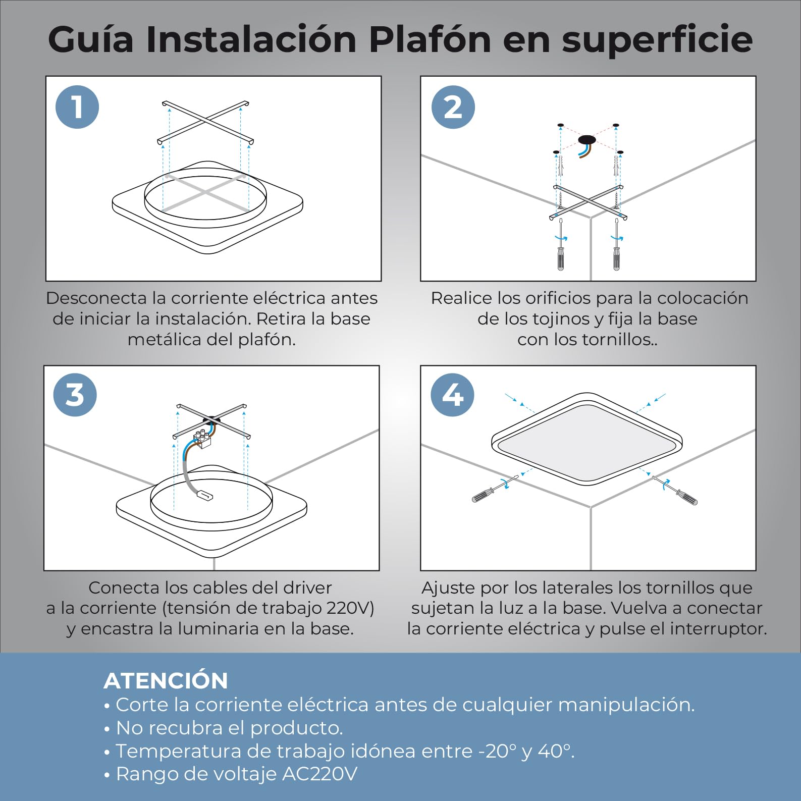 LED ATOMANT 2x Plafon LED Negro Marco Luz Indirecta 50x50cm 36W CCT | Con Selector de color CCT, Mando a distancia