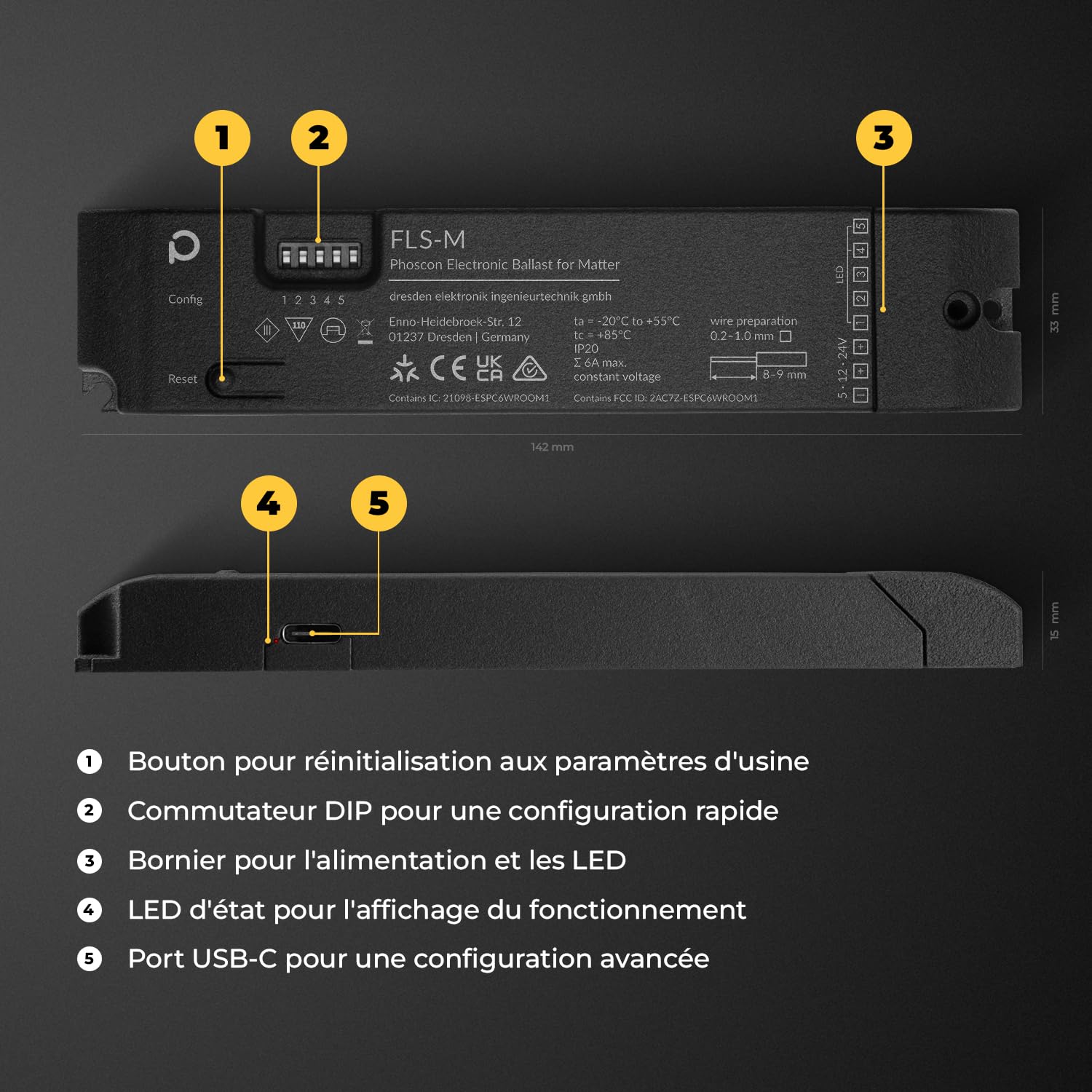 FLS-M - Contrôleur Matter Zigbee pour Bandes LED et LEDs Adressables Individuellement, RGBW, RGB+CCT, Couleur Unique, WS2812B