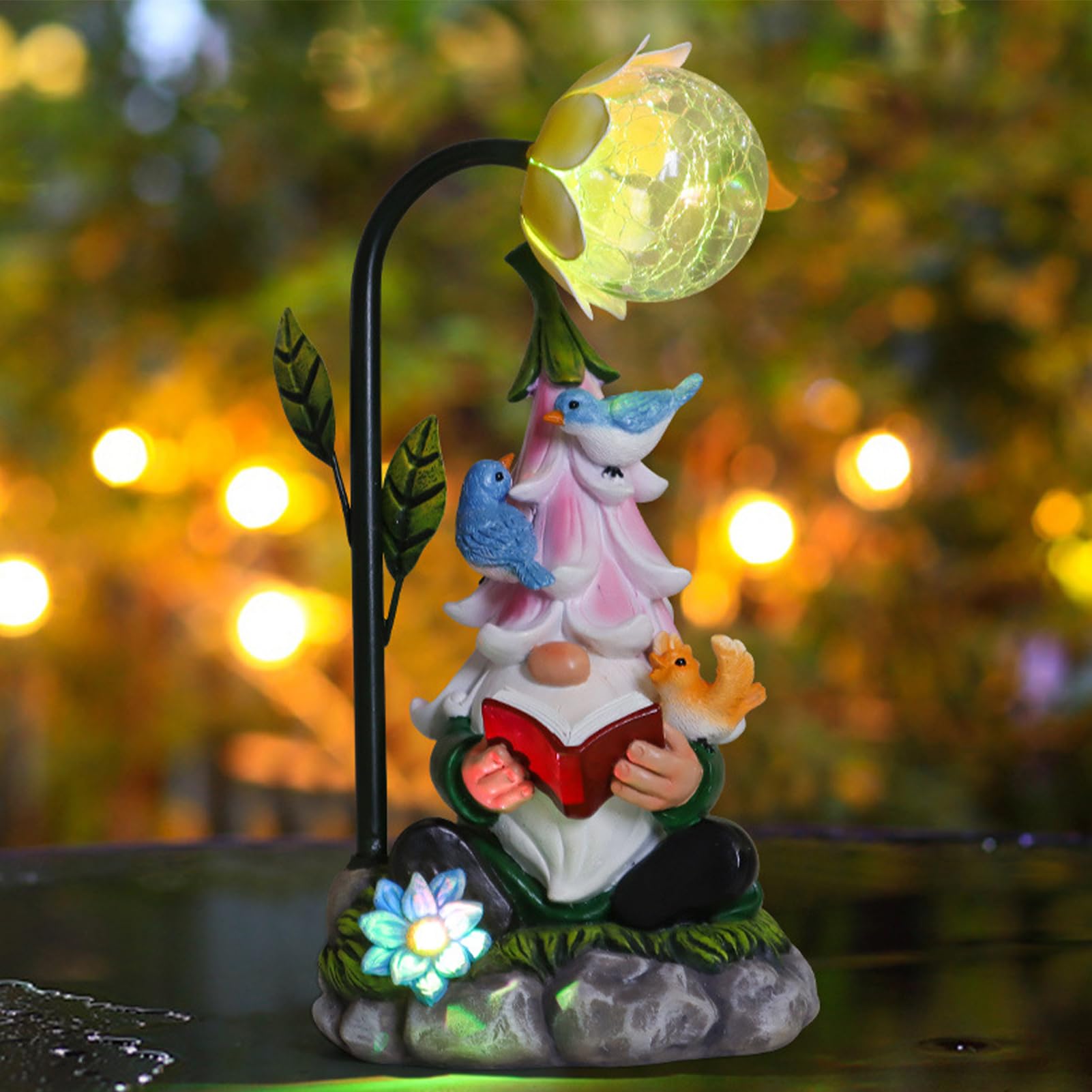 Enanitos de jardín para exteriores, gnomo de jardín solar de resina, divertido enano de jardín, resistente a la intemperie, figura con farolillo solar LED, figuras de jardín enano, luces de jardín