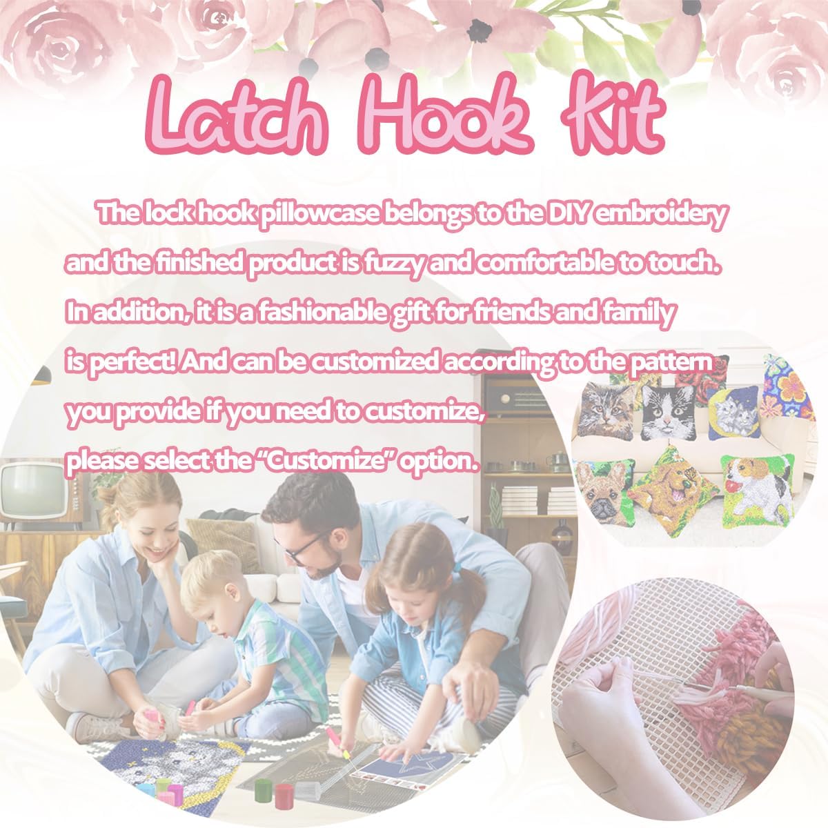 bositigo Dog Latch Hook Pillow Kit for Adults & Kids, DIY Pre-Printed Canvas Craft, 17x41 Inch Decorative Cover for Sofa Cushions, Bedroom Decor (Dog Pattern 25)