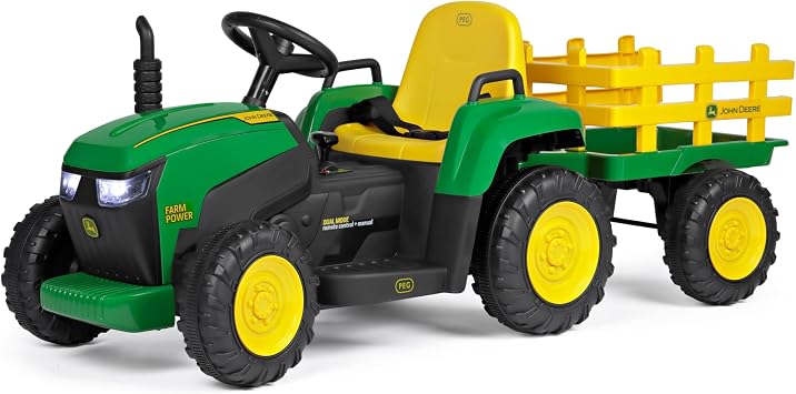 Peg Perego Tracteur Électrique John Deere Farm Power 12V avec Remorque