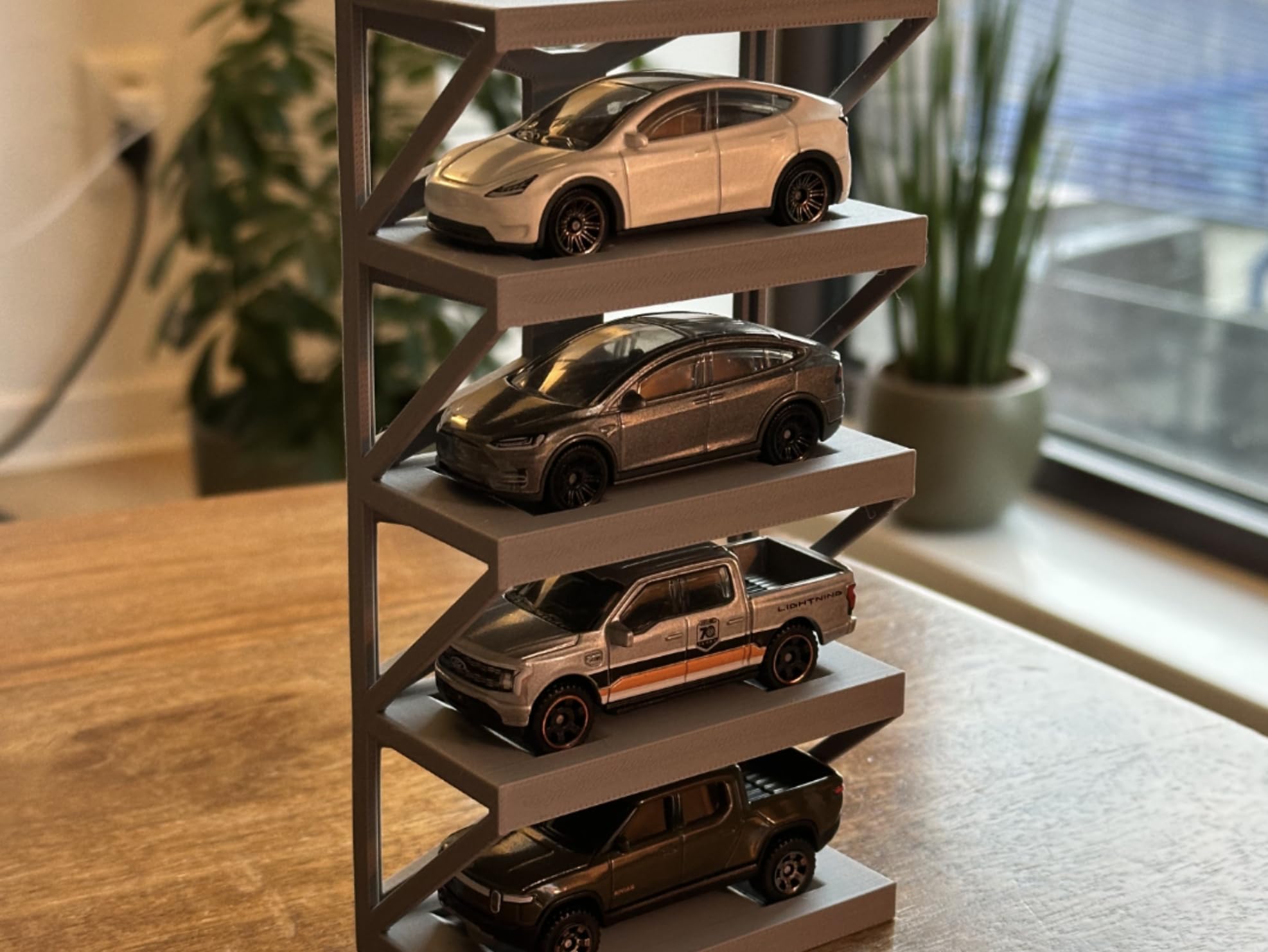 4-Tier Display Stand for Diecast Model Cars, 1:64 Ratio Vertical Storage Rack, Collectible Vehicle Organizer, Grey (cars not included)-image-9