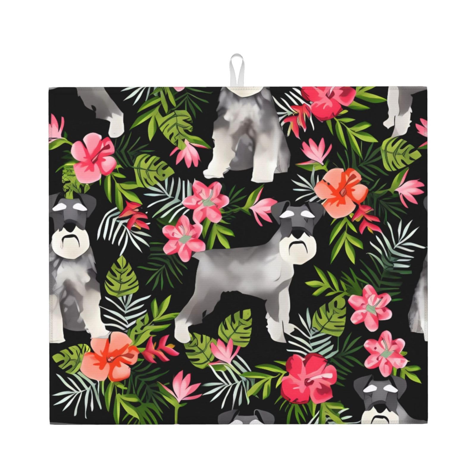 HJFCZH Schnauzer Prints Kitchen Drying Mat - Absorbent Dish Drying Throw with Vibrant Prints, Quick-Dry Countertop Layer for Dishes & Appliances - Non-Slip & Foldable