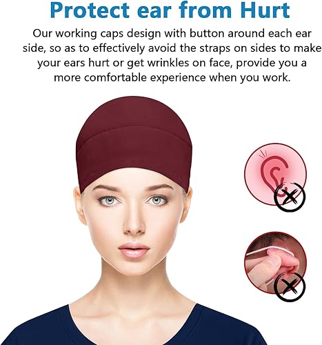 Vista 37 de Fesciory Gorras de trabajo ajustables con botón y banda para el sudor, sombreros de cola de caballo para mujer, cabello largo