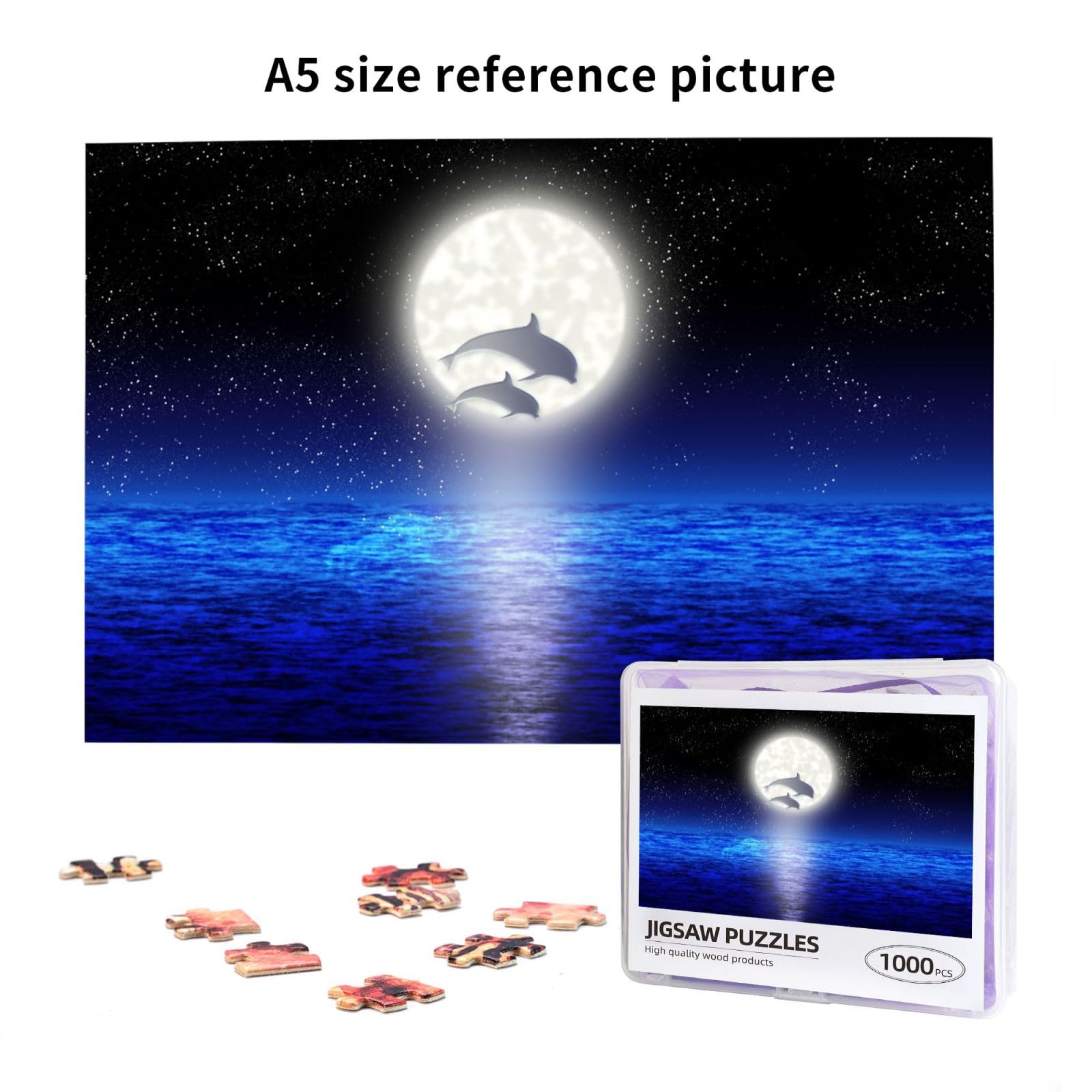 Amazon.co.jp: イルカ 夜の海風景 月 ジグソーパズル 1000ピース