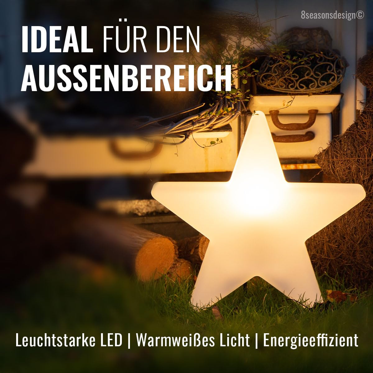 8 seasons design LED Weihnachtsstern 40cm Shining Star (Weiß), E27, Leuchtmittel warmweiß – wetterfest – LED Stern für außen (Garten, Terrasse, Balkon) und innen – winterfest – Weihnachtsbeleuchtung