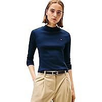 Tommy Hilfiger Donna Maglietta Maniche Lunghe Slim Cody Collo a Lupetto