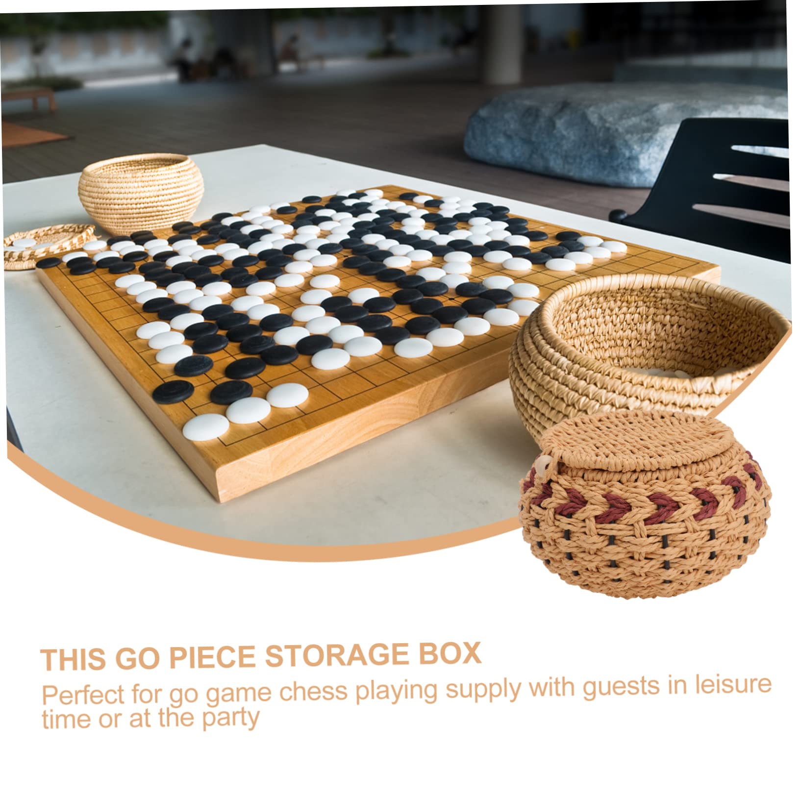 SUPVOX 2pcs Go Chess Game Storage Box Chess Pieces Canister Grass Woven Jar Brown Lightweight Sturdy Container for Home School Travel