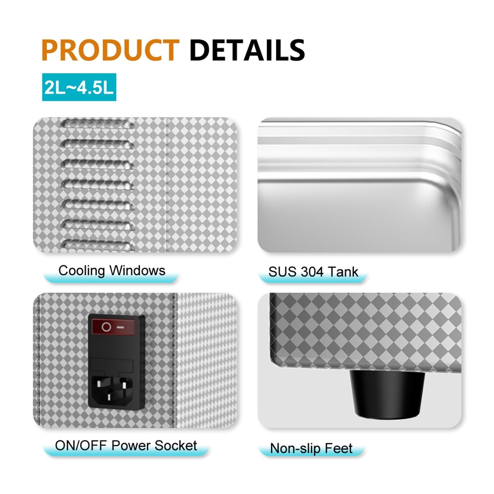 Baño Limpiador Ultrasónico 3.2L Plus 180W 40kHz con 3 Transductores Perilla Mecánica Control Calentador Temporizador | 3.2L-120W