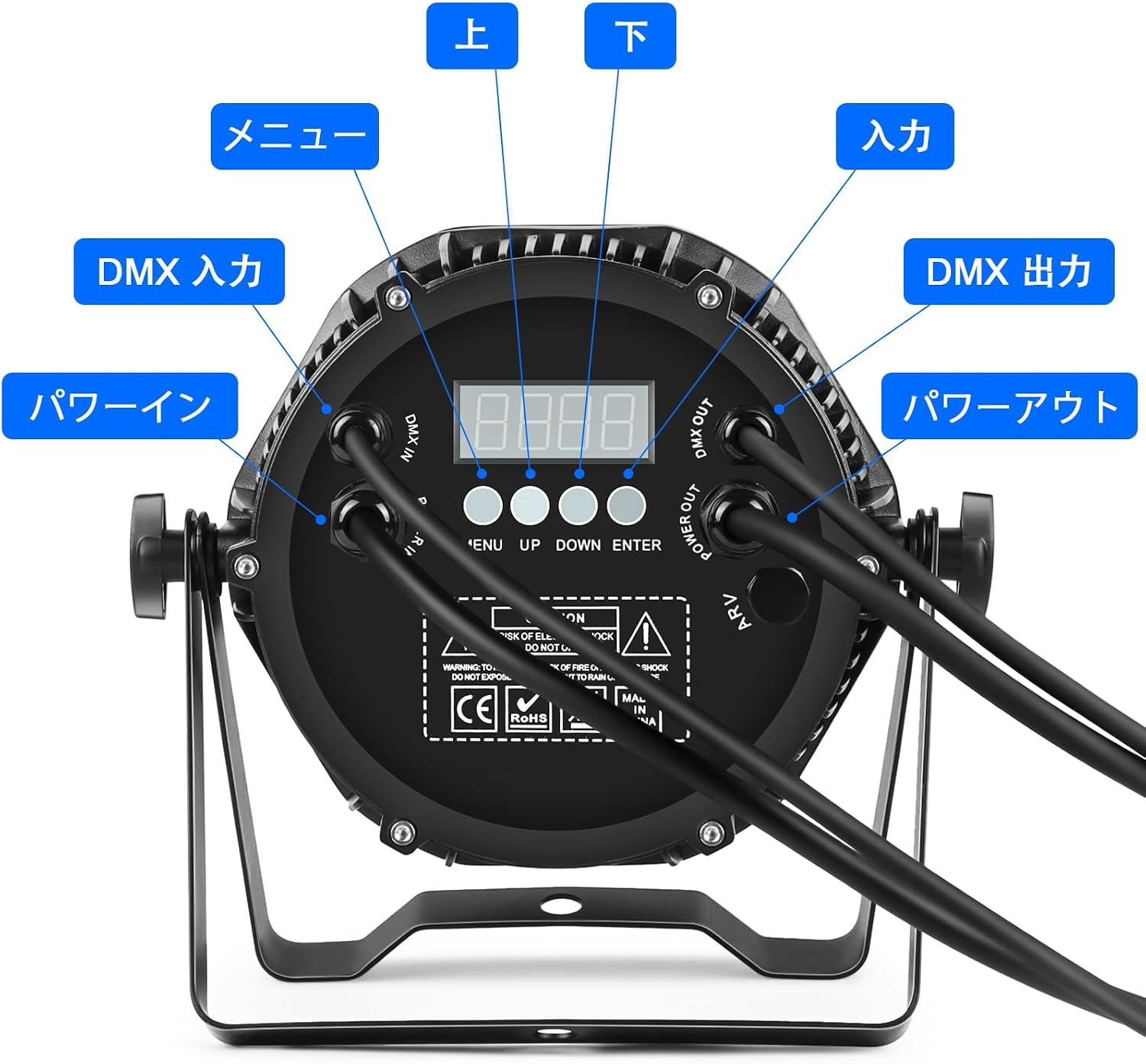 Back panel of U`King 70W14 LED Stage Light with ports labeled