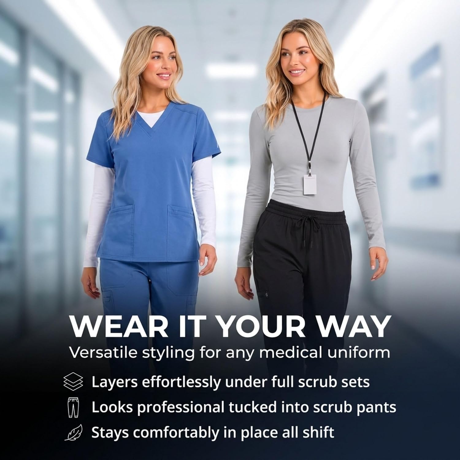 Nautica Underscrub Long Sleeve Women - 2 Pack, Soft Stretch Undershirt