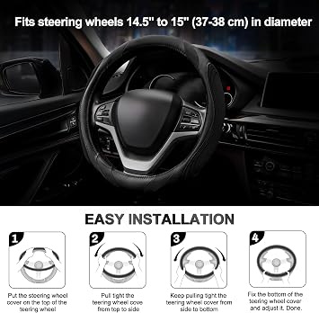 Car Steering Wheel Cover - Sportage Leather Steering Wheel Cover Universal Size M 37-38cm /14.5-15inch, Anti-slip, Breathable, Black