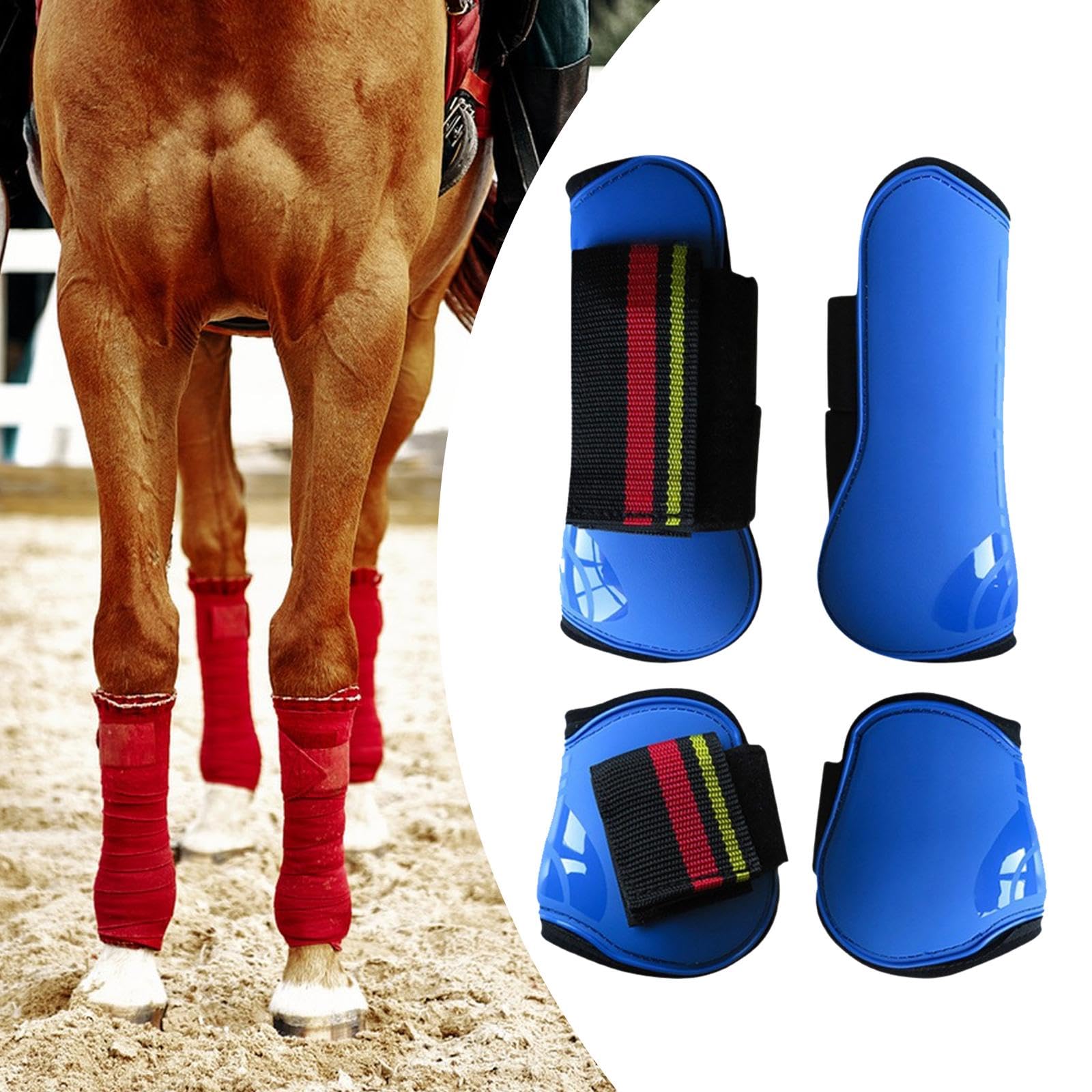 4 Pezzi Paratendini per Cavallo Set di Fasce per Gambe Gambali per Cavallo Stivali per Cavallo per Gambe Anteriori e Posteriori per Ostacoli da Salto, Blu