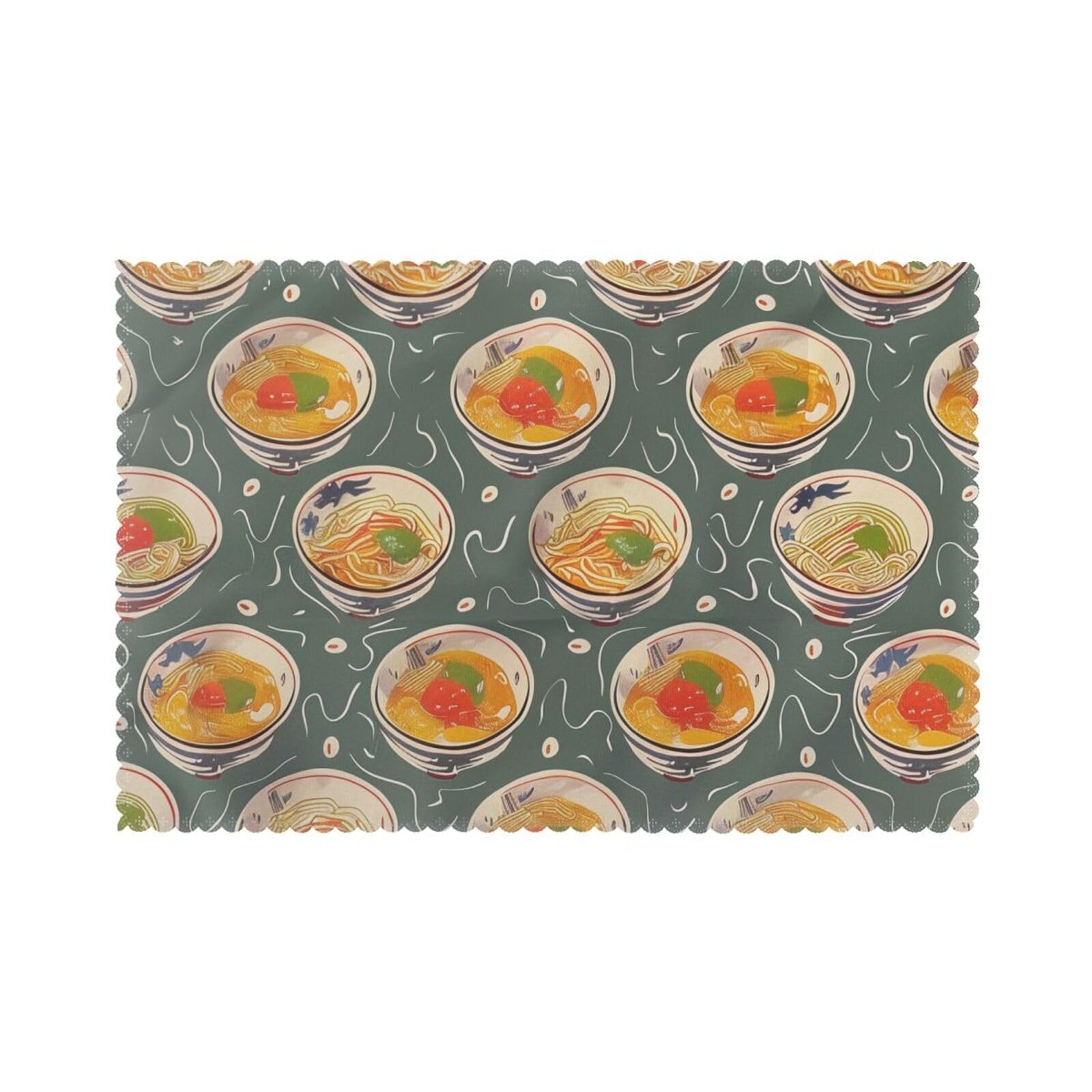 Egg Cup Noodle Ramen Printed Placemat Heat Resistant Place Mats Set of 6 PCS Washable Kitchen Table Mats, 12x18 Inch