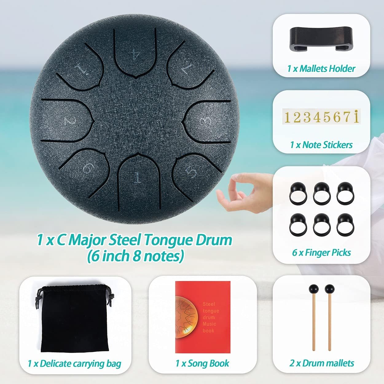 Rain Drum for Outside Garden - Steel Tongue Drum 6 Inches 8 Notes