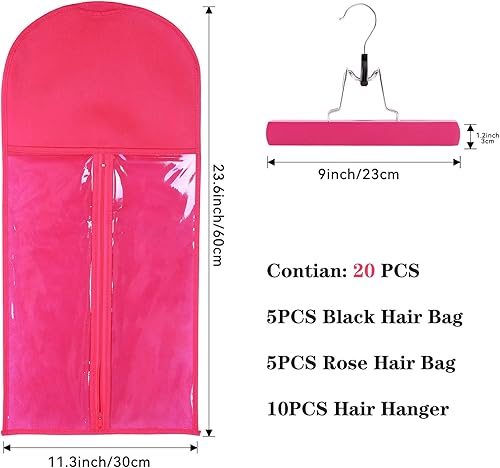 Miniatura 10 de Bolsa de almacenamiento de peluca extra larga con colgador de madera, bolsa de almacenamiento de extensión de cabello con colgador, portátil, a