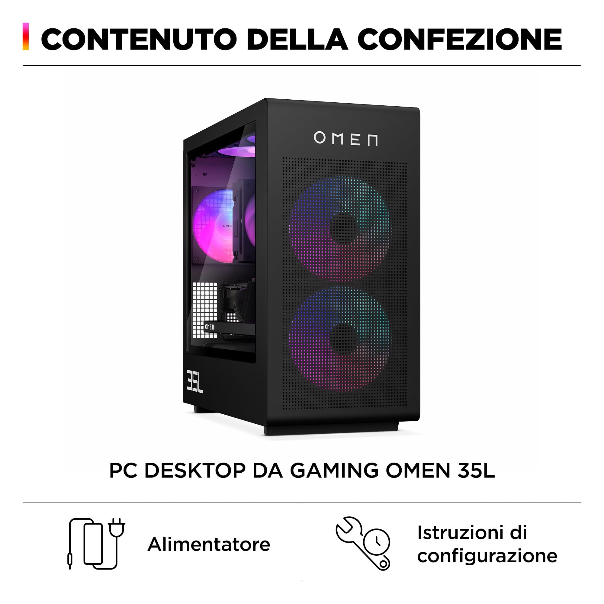 HP OMEN 35L GT16-0007sl Desktop, AMD Ryzen 7 8700F, Kingston FURY 32GB RAM, 1TB SSD, NVIDIA RTX 5070 12GB, 3 Mesi di PC Game Pass Incluso, Windows 11, Nero