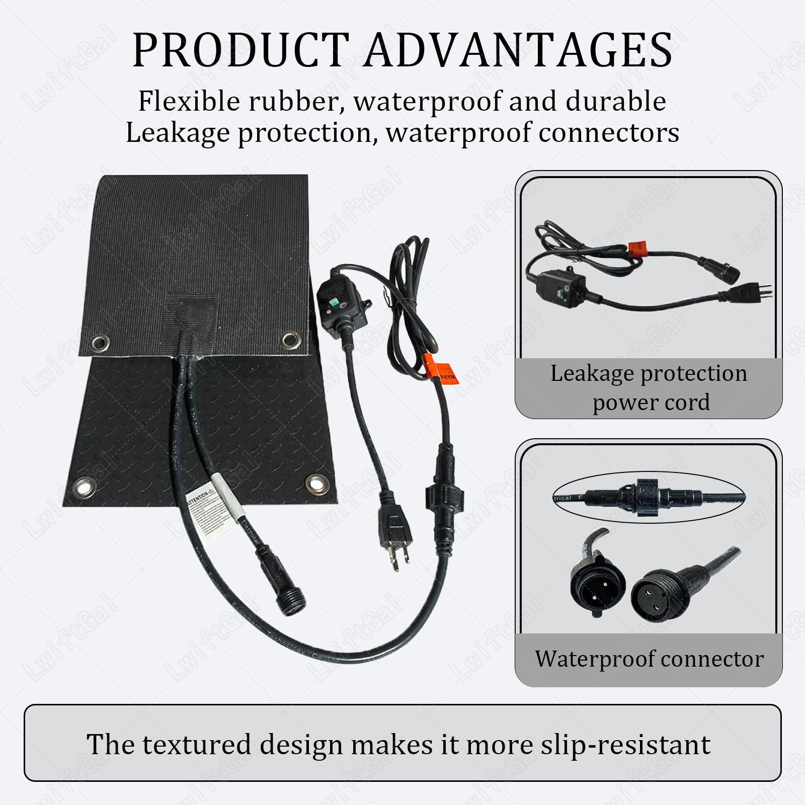 Tapete para Derretir Nieve para Exteriores, Tapetes Calefactados para Derretir Nieve, Alfombra Calefactada Antideslizante para Hielo Y Nieve con Cable De AlimentacióN 5pcs-25 * 76cm