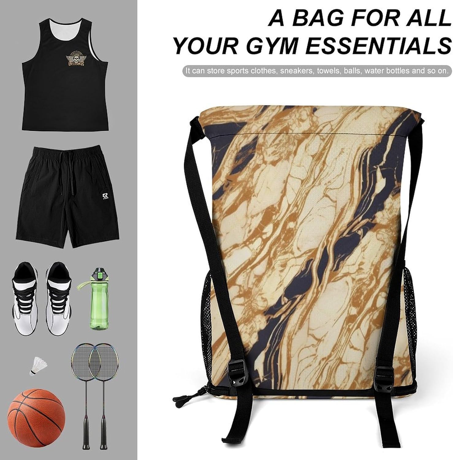 Marble Drawstring Backpack Draw String Bag Sports Gym Bags Cinch Bag Gift Bags Travel Sackpack