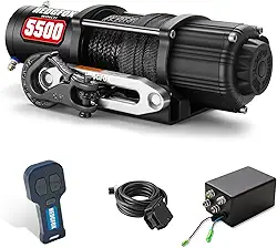 Guincho elétrico UTV ATV 2,5 kg 12 V à prova d'água com corda sintética Hawse Fairlead Kit para Offroad, guincho de recuperação com controle remoto portátil sem fio e controle com fio