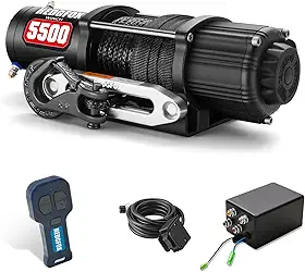 Guincho elétrico UTV ATV 2,5 kg 12 V à prova d'água com corda sintética Hawse Fairlead Kit para Offroad, guincho de recuperação com controle remoto portátil sem fio e controle com fio