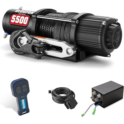 5500 lb UTV ATV Electric Winch 12V Waterproof with Synthetic Rope Hawse Fairlead Kit for Offroad, Trailer Recovery Winch with Wireless Handheld Remote and Mini Rocker Control