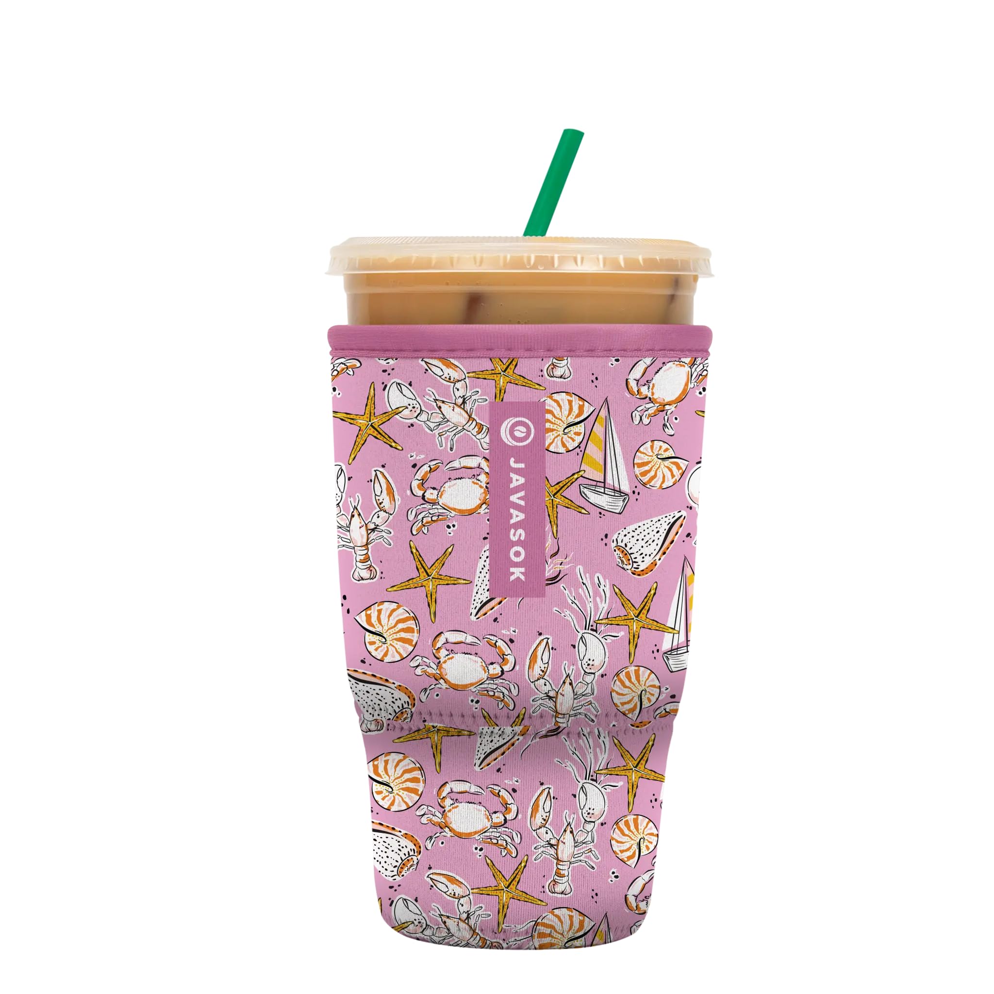 Sok It JavaSok Iced Coffee &amp; Cold Soda Insulated Neoprene Cup Sleeve (Tidal Treasures, Large: 30-32oz)