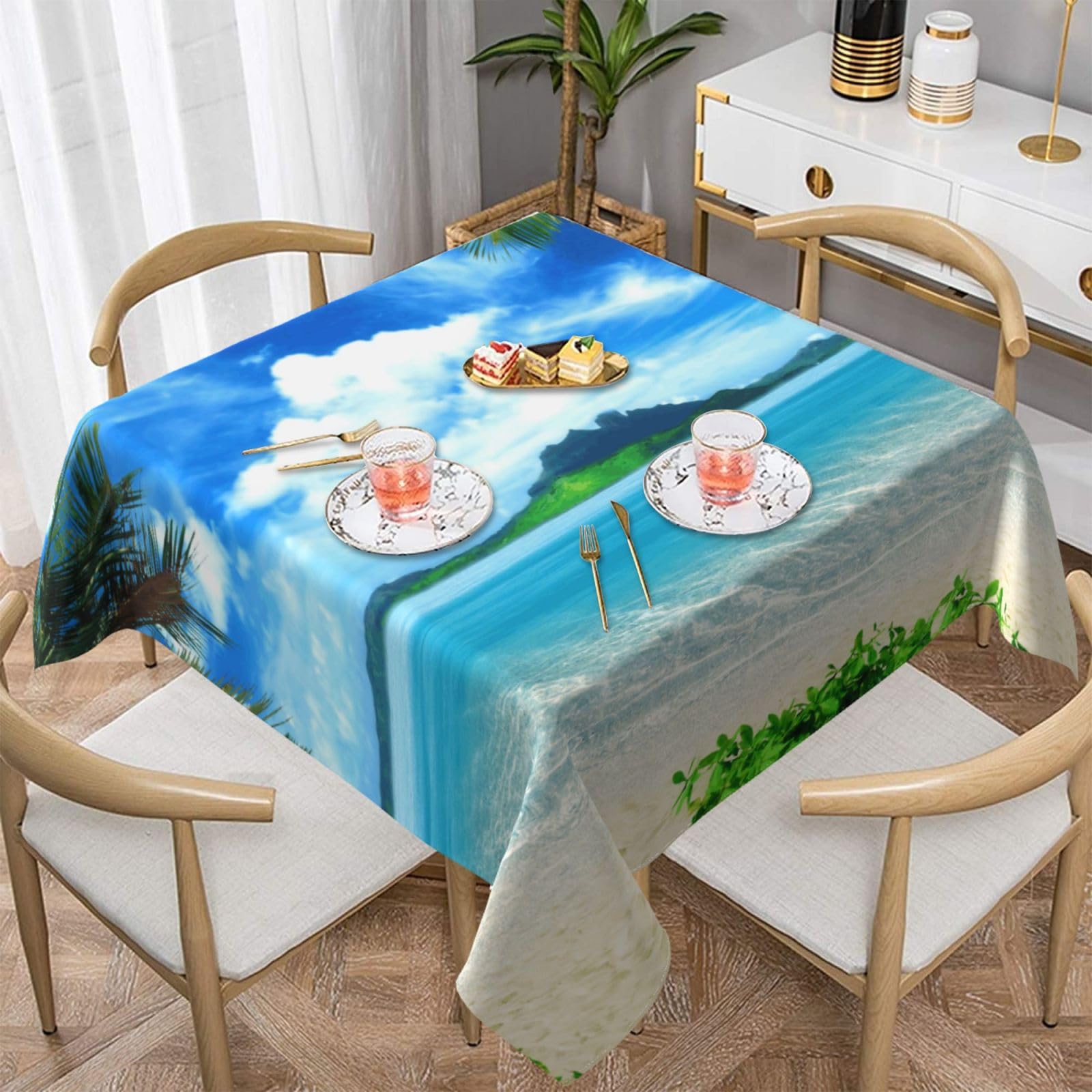 DCEHGEW The Sea Prints Square Tablecloth 152x152 CM, Waterproof Fabric Table Cloth for Dining Table, Farmhouse Table Cover for Kitchen Dining Tabletop Decoration