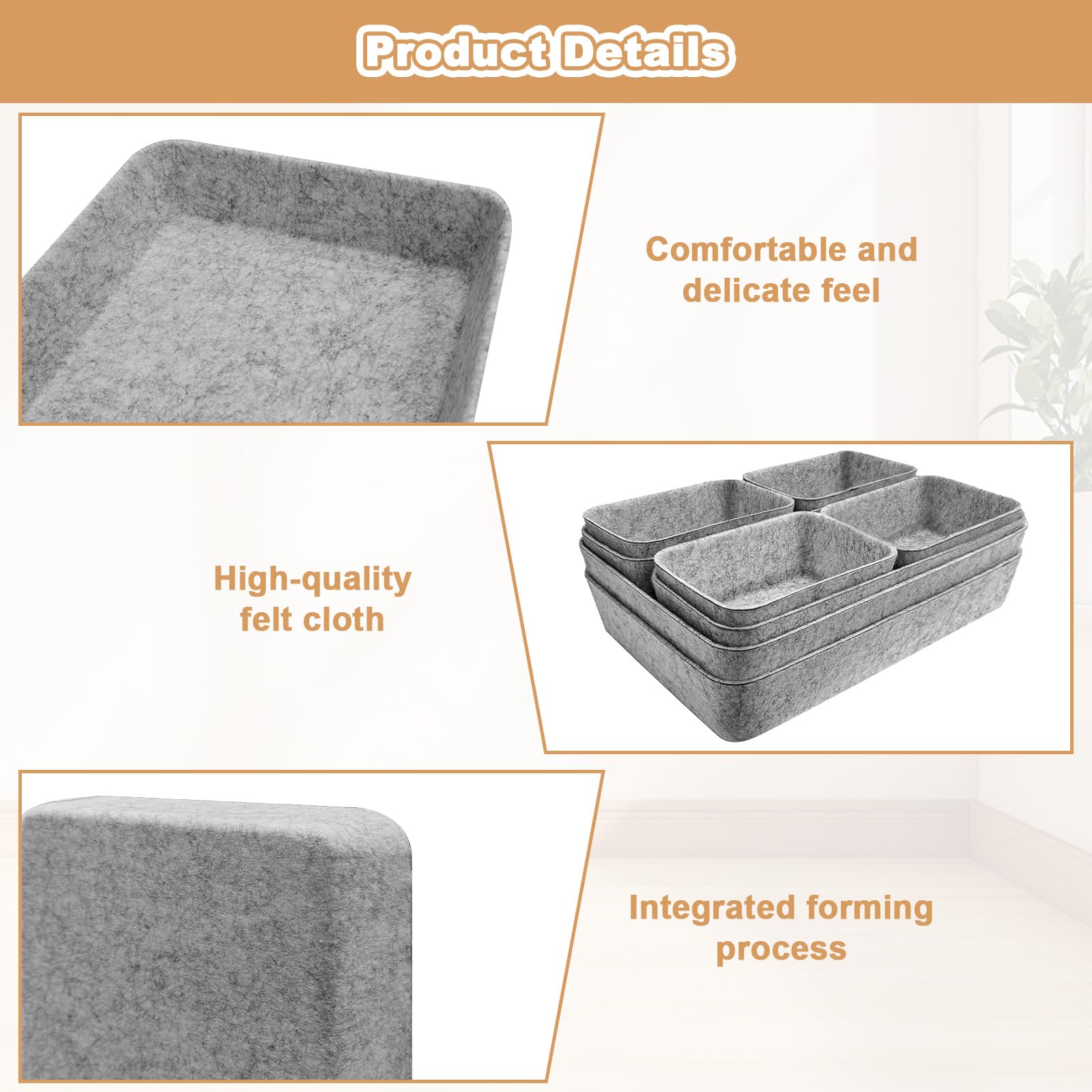 gexuamz 7 Pezzi Organizer per Cassetti in Feltro Grigio Scuro