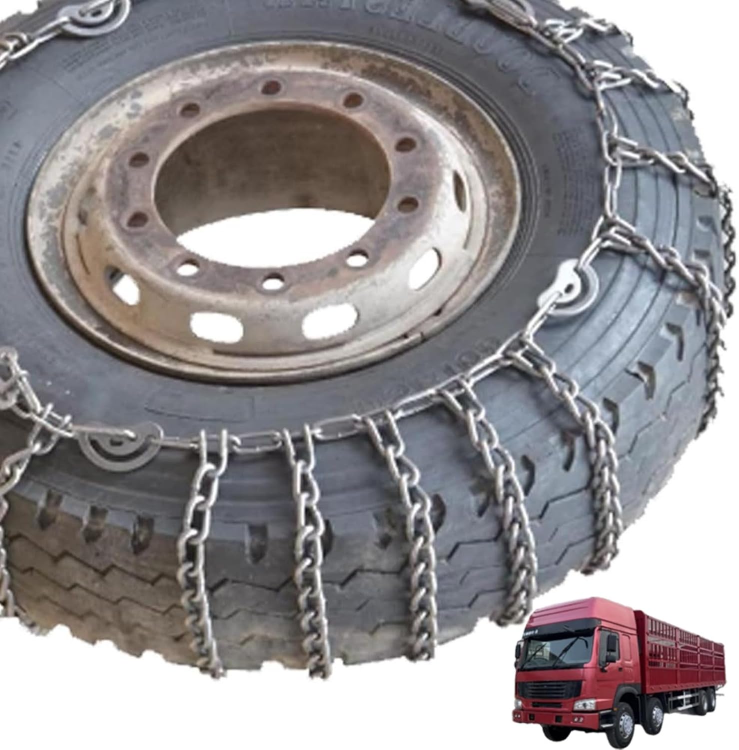 2pcs 9mm Heavy Duty Snow Tire Chains for Suv Pickup Trucks and AVT Traction Chains Manganese Skid Design for Snow,Mud and Sand Reliable Grip 295/70R22.5 2pcs 6.00-14